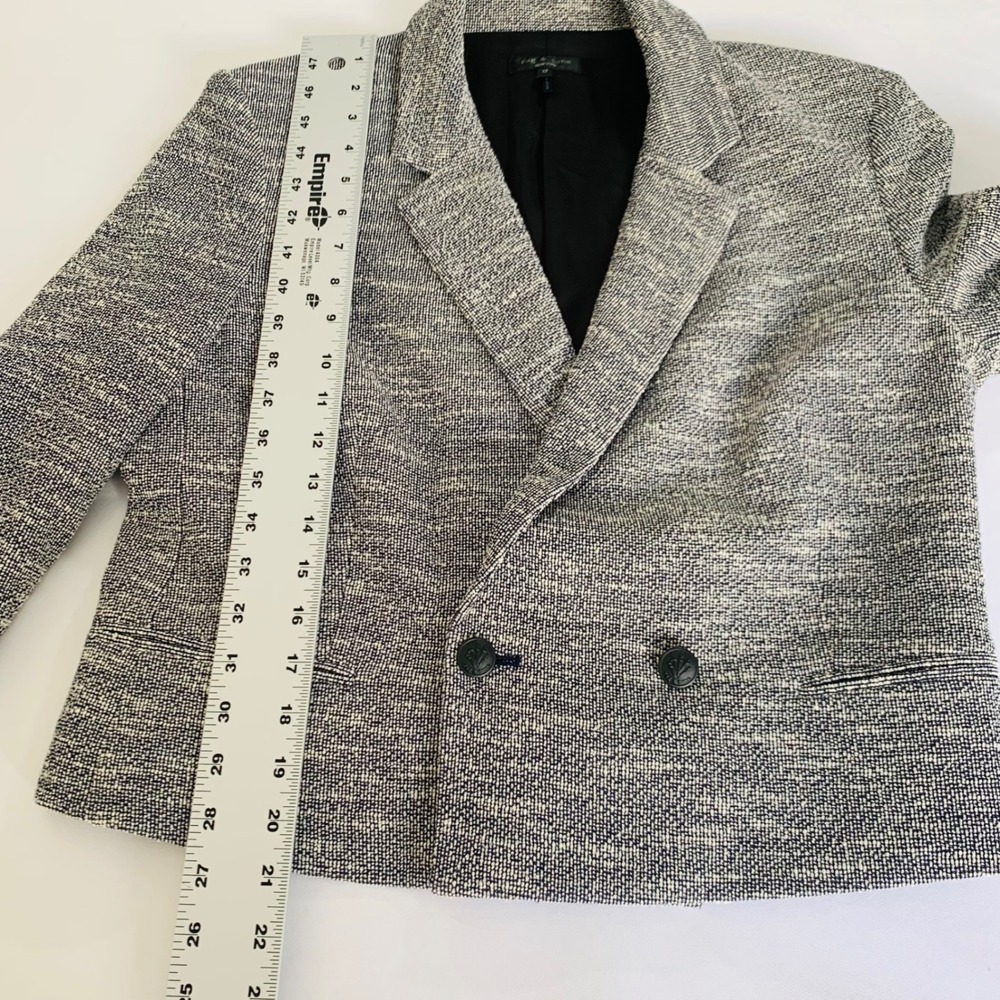 Rag‎ & Bone Blazer Women 12 Navy White Cropped Tweed Double Breasted Office Chic - Picture 10 of 14